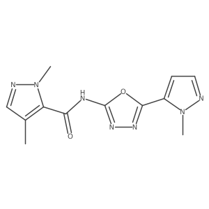 1,4-dimethyl-N-(5-(1-methyl-1H-pyrazol-5-yl)-1,3,4-oxadiazol-2-yl)-1H-pyrazole-5-carboxamide结构式