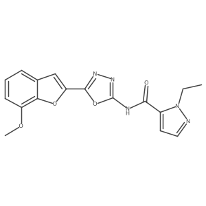 1-ethyl-N-(5-(7-methoxybenzofuran-2-yl)-1,3,4-oxadiazol-2-yl)-1H-pyrazole-5-carboxamide结构式