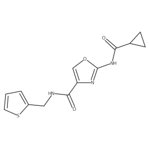 2-(cyclopropanecarboxamido)-N-(thiophen-2-ylmethyl)oxazole-4-carboxamide结构式