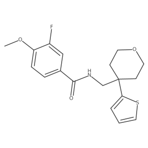 3-fluoro-4-methoxy-N-((4-(thiophen-2-yl)tetrahydro-2H-pyran-4-yl)methyl)benzamide Structure