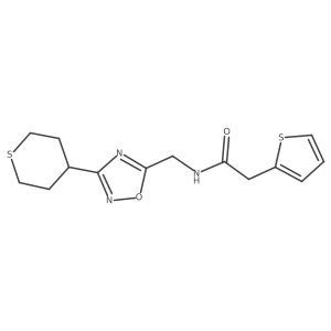 N-((3-(tetrahydro-2H-thiopyran-4-yl)-1,2,4-oxadiazol-5-yl)methyl)-2-(thiophen-2-yl)acetamide结构式