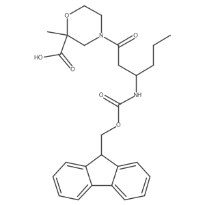 4-[3-({[(9H-fluoren-9-yl)methoxy]carbonyl}amino)hexanoyl]-2-methylmorpholine-2-carboxylic acid结构式