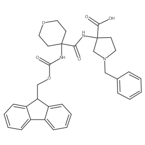 1-benzyl-3-[4-({[(9H-fluoren-9-yl)methoxy]carbonyl}amino)oxane-4-amido]pyrrolidine-3-carboxylic acid Structure