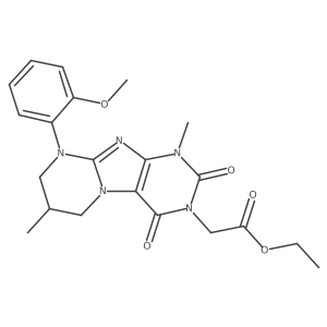 ethyl 2-(9-(2-methoxyphenyl)-1,7-dimethyl-2,4-dioxo-1,2,6,7,8,9-hexahydropyrimido[2,1-f]purin-3(4H)-yl)acetate Structure