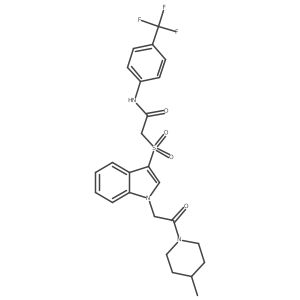 2-((1-(2-(4-methylpiperidin-1-yl)-2-oxoethyl)-1H-indol-3-yl)sulfonyl)-N-(4-(trifluoromethyl)phenyl)acetamide Structure