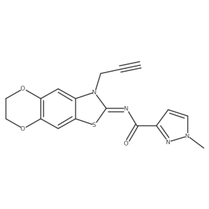 (Z)-1-methyl-N-(3-(prop-2-yn-1-yl)-6,7-dihydro-[1,4]dioxino[2',3':4,5]benzo[1,2-d]thiazol-2(3H)-ylidene)-1H-pyrazole-3-carboxamide结构式