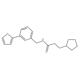 2-(cyclopentylthio)-N-((5-(furan-2-yl)pyridin-3-yl)methyl)acetamide结构式