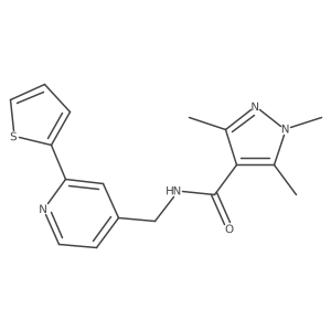 1,3,5-trimethyl-N-((2-(thiophen-2-yl)pyridin-4-yl)methyl)-1H-pyrazole-4-carboxamide Structure
