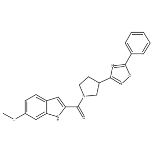 (6-methoxy-1H-indol-2-yl)(3-(5-phenyl-1,2,4-oxadiazol-3-yl)pyrrolidin-1-yl)methanone结构式