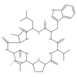 7-(1H-indol-3-ylmethyl)-10-(2-methylpropyl)-4,13,16,19-tetra(propan-2-yl)-21-thia-3,6,9,12,15,18,23-heptazabicyclo[18.2.1]tricosane-2,5,8,11,14,17-hexone Structure