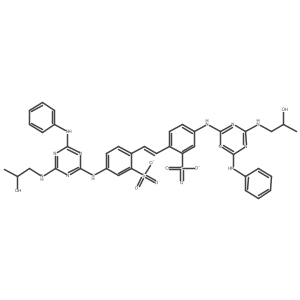 Benzenesulfonic acid, 2,2'-(1,2-ethenediyl)bis(5-((4-((2-hydroxypropyl)amino)-6-(phenylamino)-1,3,5-triazin-2-yl)amino)-, ion(2-) Structure