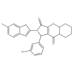 1-(3-hydroxyphenyl)-2-(6-methyl-1,3-benzothiazol-2-yl)-4a,5,6,7,8,8a-hexahydro-1H-chromeno[2,3-c]pyrrole-3,9-dione结构式