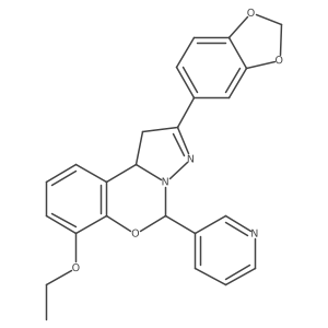 2-(benzo[d][1,3]dioxol-5-yl)-7-ethoxy-5-(pyridin-3-yl)-5,10b-dihydro-1H-benzo[e]pyrazolo[1,5-c][1,3]oxazine结构式
