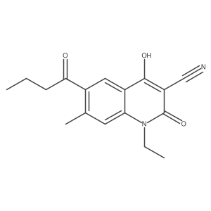1-Ethyl-1,2-dihydro-4-hydroxy-7-methyl-2-oxo-6-(1-oxobutyl)-3-quinolinecarbonitrile结构式