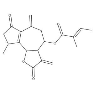 (4betaH)-8alpha-(2-methylbut-2-enoyloxy)-2-oxo-1(5),10(14),11(13)-guaiatrien-12,6alpha-olide结构式