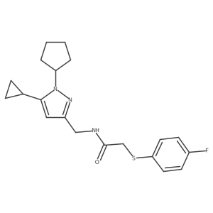 N-((1-cyclopentyl-5-cyclopropyl-1H-pyrazol-3-yl)methyl)-2-((4-fluorophenyl)thio)acetamide结构式