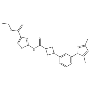 ethyl 2-(1-(6-(3,5-dimethyl-1H-pyrazol-1-yl)pyrimidin-4-yl)azetidine-3-carboxamido)thiazole-4-carboxylate结构式