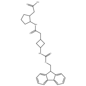 rac-2-[(1R,2S)-2-{2-[3-({[(9H-fluoren-9-yl)methoxy]carbonyl}amino)cyclobutyl]acetamido}cyclopentyl]acetic acid Structure