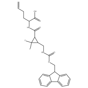 rac-2-{[(1R,3S)-3-[({[(9H-fluoren-9-yl)methoxy]carbonyl}amino)methyl]-2,2-difluorocyclopropyl]formamido}hex-5-enoic acid结构式