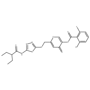 6-(((5-(2-ethylbutanamido)-1,3,4-thiadiazol-2-yl)thio)methyl)-4-oxo-4H-pyran-3-yl 2-chloro-6-fluorobenzoate结构式