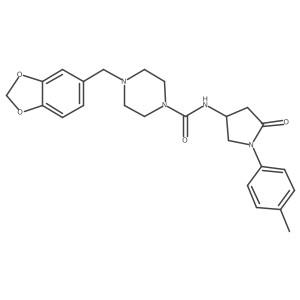 4-[(2H-1,3-benzodioxol-5-yl)methyl]-N-[1-(4-methylphenyl)-5-oxopyrrolidin-3-yl]piperazine-1-carboxamide结构式