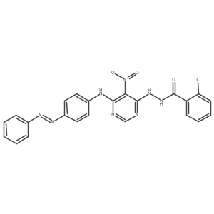 Benzoic acid, 2-chloro-, 2-[5-nitro-6-[[4-(2-phenyldiazenyl)phenyl]amino]-4-pyrimidinyl]hydrazide Structure