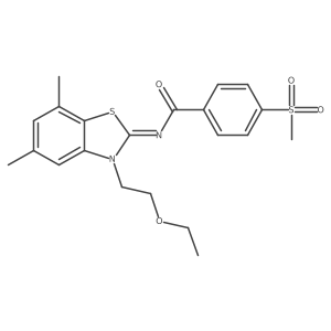 (Z)-N-(3-(2-ethoxyethyl)-5,7-dimethylbenzo[d]thiazol-2(3H)-ylidene)-4-(methylsulfonyl)benzamide结构式