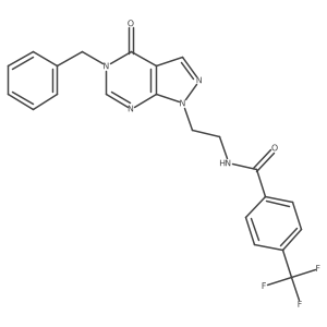 N-(2-(5-benzyl-4-oxo-4,5-dihydro-1H-pyrazolo[3,4-d]pyrimidin-1-yl)ethyl)-4-(trifluoromethyl)benzamide结构式