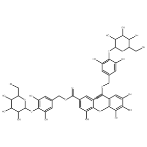 4-[[[2-[4-[[[4-(I(2)-D-Glucopyranosyloxy)-3,5-dihydroxyphenyl]methoxy]carbonyl]-2,6-dihydroxyphenoxy]-3,4,5-trihydroxybenzoyl]oxy]methyl]-2,6-dihydroxyphenyl I(2)-D-glucopyranoside Structure