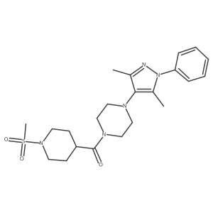 (4-(3,5-dimethyl-1-phenyl-1H-pyrazol-4-yl)piperazin-1-yl)(1-(methylsulfonyl)piperidin-4-yl)methanone结构式