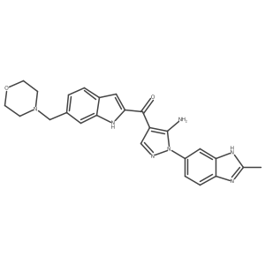 [5-amino-1-(2-methyl-1H-benzimidazol-5-yl)-1H-pyrazol-4-yl]-(6-morpholin-4-ylmethyl-1H-indol-2-yl)-methanone Structure