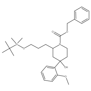 Benzyl 2-[3-[tert-butyl(dimethyl)silyl]oxypropyl]-4-hydroxy-4-(2-methoxyphenyl)piperidine-1-carboxylate结构式