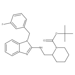 tert-Butyl 2-(((1-(3-fluorobenzyl)-1H-benzo[d]imidazol-2-yl)amino)methyl)piperidine-1-carboxylate结构式