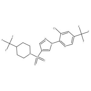 3-chloro-5-(trifluoromethyl)-2-(4-{[4-(trifluoromethyl)piperidin-1-yl]sulfonyl}-1H-pyrazol-1-yl)pyridine结构式
