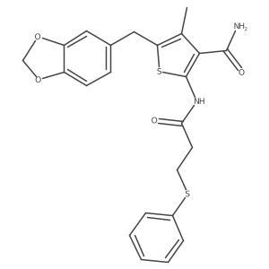 5-(Benzo[d][1,3]dioxol-5-ylmethyl)-4-methyl-2-(3-(phenylthio)propanamido)thiophene-3-carboxamide结构式
