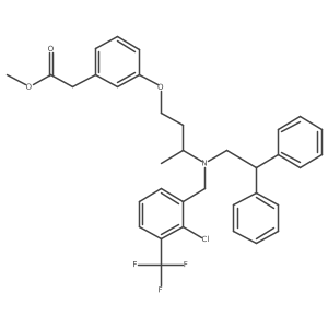 (R)-2-(3-{3-[[2-chloro-3-(trifluoromethyl)benzyl](2,2-diphenylethyl)amino]-3-methyl-propoxy}-phenyl)acetic acid methyl ester Structure