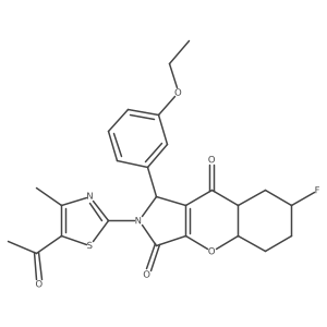 2-(5-acetyl-4-methyl-1,3-thiazol-2-yl)-1-(3-ethoxyphenyl)-7-fluoro-4a,5,6,7,8,8a-hexahydro-1H-chromeno[2,3-c]pyrrole-3,9-dione结构式