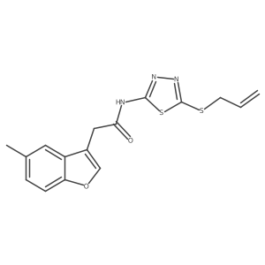 2-(5-methyl-1-benzofuran-3-yl)-N-[5-(prop-2-en-1-ylsulfanyl)-1,3,4-thiadiazol-2-yl]acetamide结构式