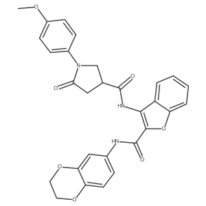 N-(2-((2,3-dihydrobenzo[b][1,4]dioxin-6-yl)carbamoyl)benzofuran-3-yl)-1-(4-methoxyphenyl)-5-oxopyrrolidine-3-carboxamide结构式
