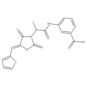 (Z)-3-(2-(4-oxo-5-(thiophen-2-ylmethylene)-2-thioxothiazolidin-3-yl)propanamido)benzoic acid Structure