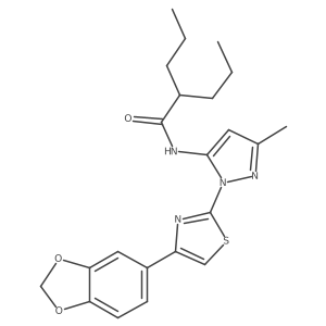 N-(1-(4-(benzo[d][1,3]dioxol-5-yl)thiazol-2-yl)-3-methyl-1H-pyrazol-5-yl)-2-propylpentanamide Structure
