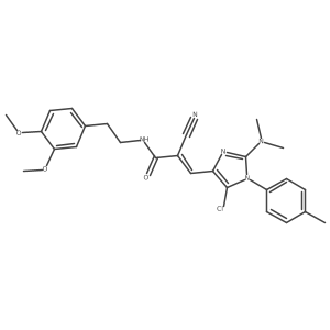 COc1ccc(CCNC(=O)C(C#N)=Cc2nc(N(C)C)n(-c3ccc(C)cc3)c2Cl)cc1OC结构式