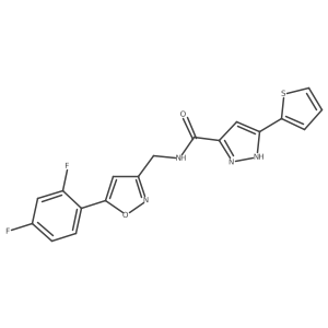 N-((5-(2,4-difluorophenyl)isoxazol-3-yl)methyl)-3-(thiophen-2-yl)-1H-pyrazole-5-carboxamide结构式