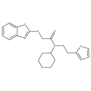 2-(benzo[d]thiazol-2-ylthio)-N-(tetrahydro-2H-pyran-4-yl)-N-(2-(thiophen-2-yl)ethyl)acetamide Structure