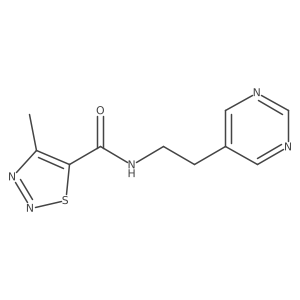 4-methyl-N-(2-(pyrimidin-5-yl)ethyl)-1,2,3-thiadiazole-5-carboxamide结构式