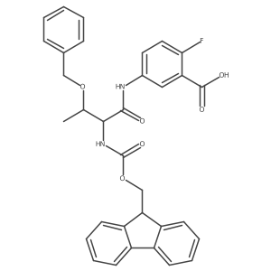 5-[3-(benzyloxy)-2-({[(9H-fluoren-9-yl)methoxy]carbonyl}amino)butanamido]-2-fluorobenzoic acid结构式