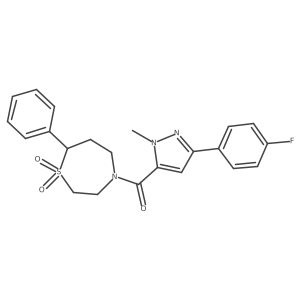(1,1-dioxido-7-phenyl-1,4-thiazepan-4-yl)(3-(4-fluorophenyl)-1-methyl-1H-pyrazol-5-yl)methanone结构式