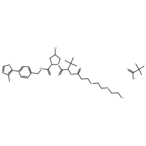 (2S,4R)-1-((S)-2-(3-(2-(2-Aminoethoxy)ethoxy)propanamido)-3,3-dimethylbutanoyl)-4-hydroxy-N-(4-(4-methylthiazol-5-yl)benzyl)pyrrolidine-2-carboxamide 2,2,2-trifluoroacetate结构式