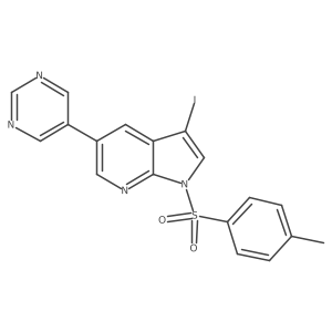 3-Iodo-5-pyrimidin-5-yl-1-(toluene-4-sulfonyl)-1H-pyrrolo[2,3-b]pyridine结构式