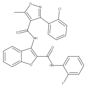 3-(2-chlorophenyl)-N-(2-((2-fluorophenyl)carbamoyl)benzofuran-3-yl)-5-methylisoxazole-4-carboxamide结构式
